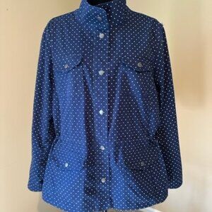Talbots Women’s Lightweight Polka Dot Navy Draw Cord Jacket - EUC